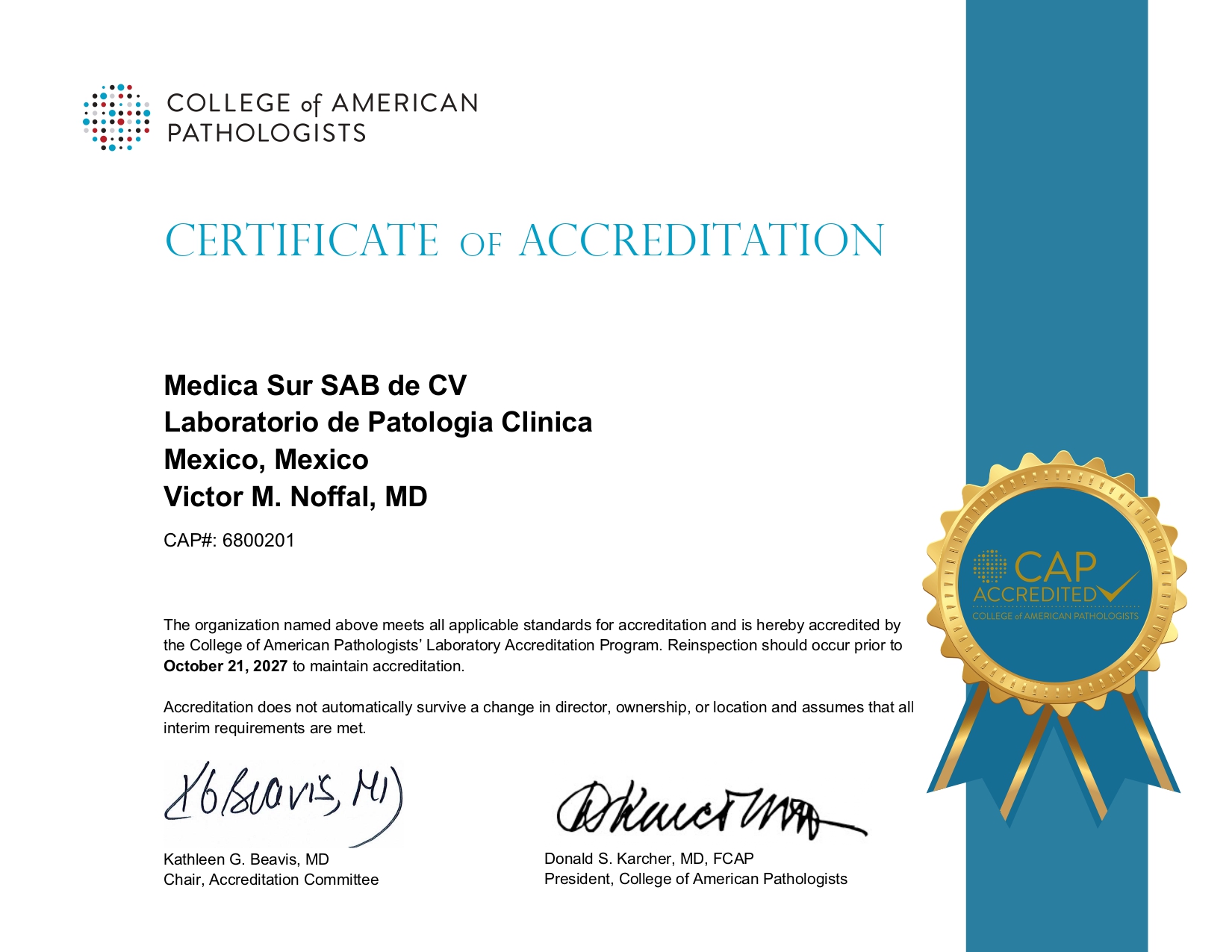 Certificado de la Acreditación CAP