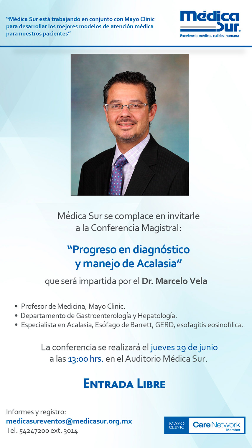 Invitación a la conferencia magistral Progresos en diagnóstico y manejo de Acalacia