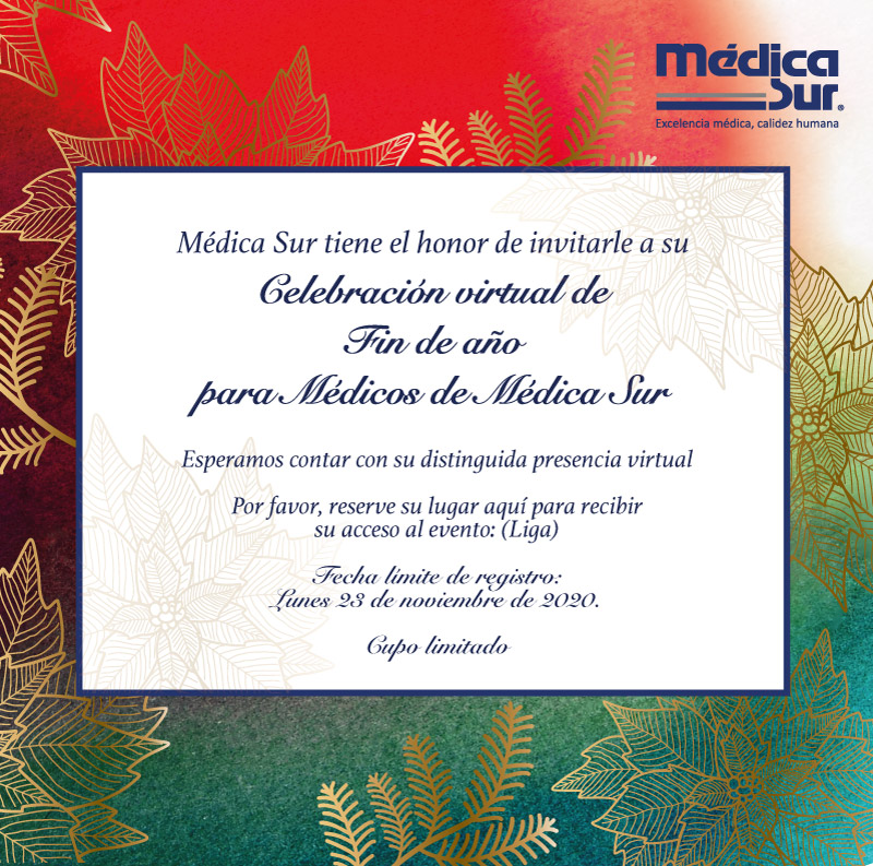 Invitación a la celebración virtual de fin de año 2020 para Médicos de Médica Sur